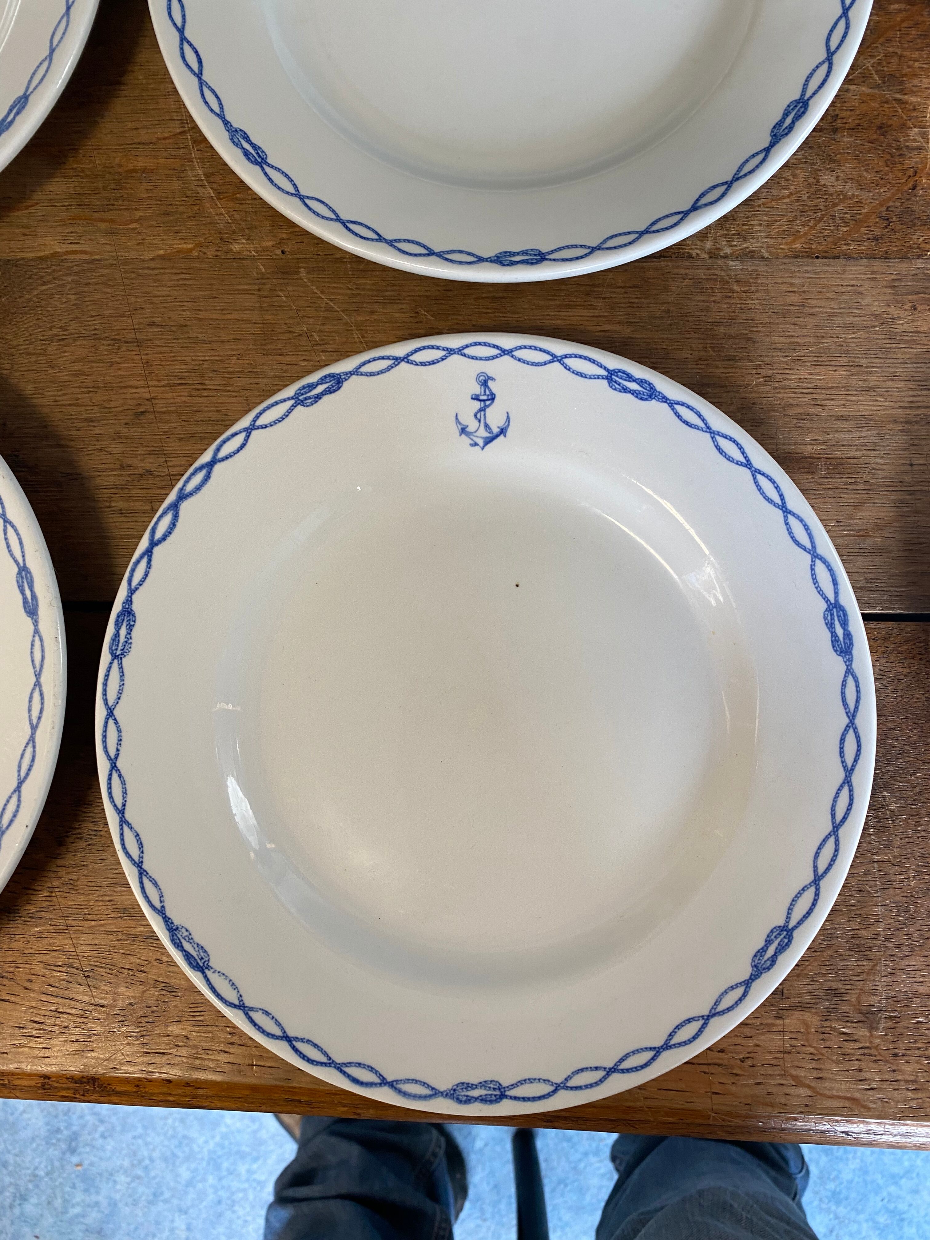 6 plates in Sarreguemines porcelain anchor and knots