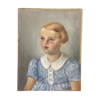 Portrait of a little girl on panel, 1939