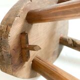 Brutalist pine side stool, mid-century, french