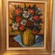 Tableau ancien, huile sur toile, représentant un bouquet de fleurs, milieu du XXe  siècle