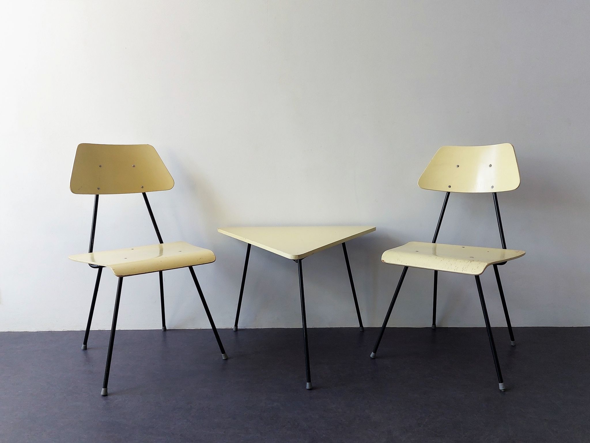 Set of 2 bedroom chairs and sidetabe by Rob Parry for Dico, The Netherlands 1950's