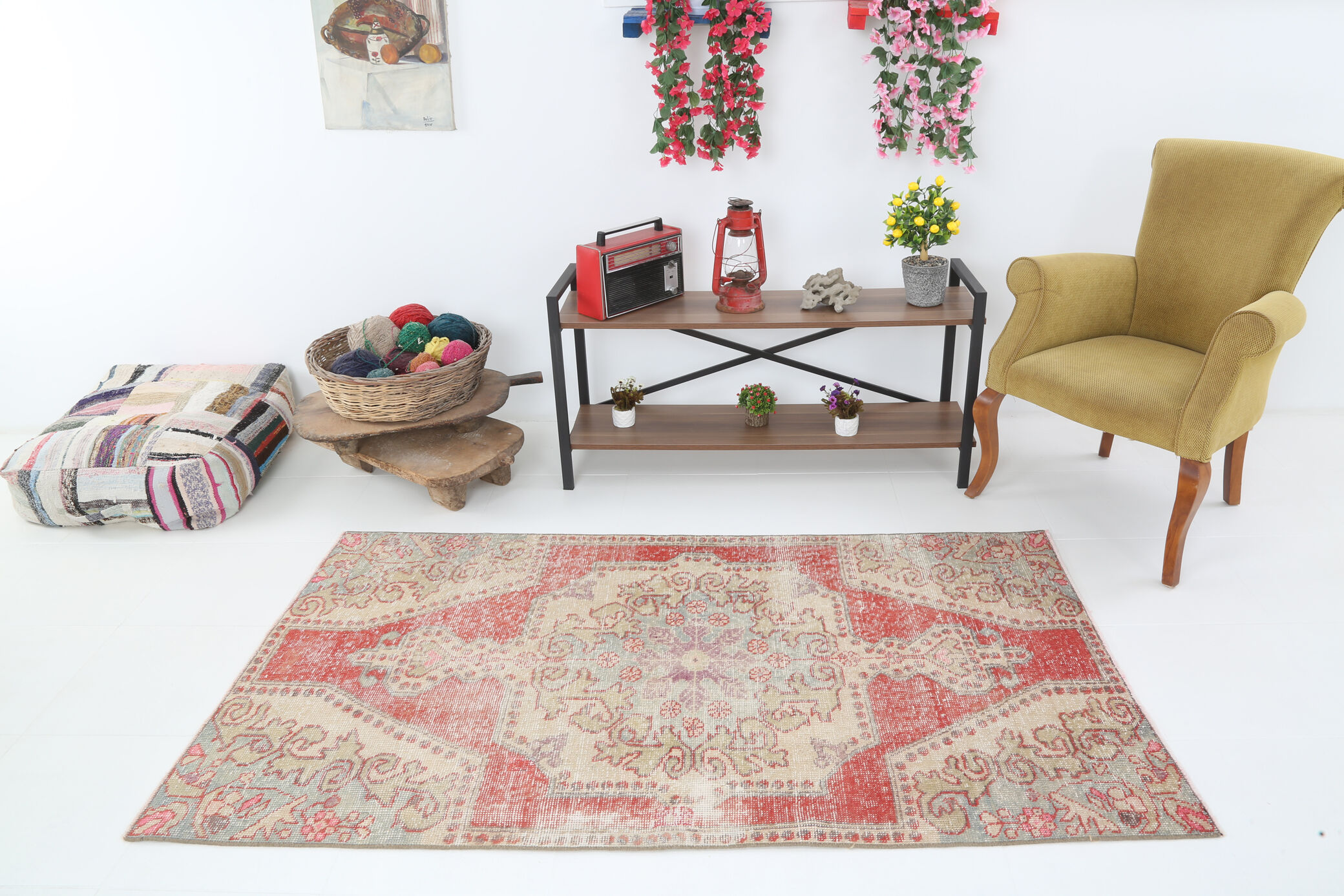 3x6 red and beige wool turkish rug 198x112cm
