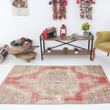 3x6 red and beige wool turkish rug 198x112cm