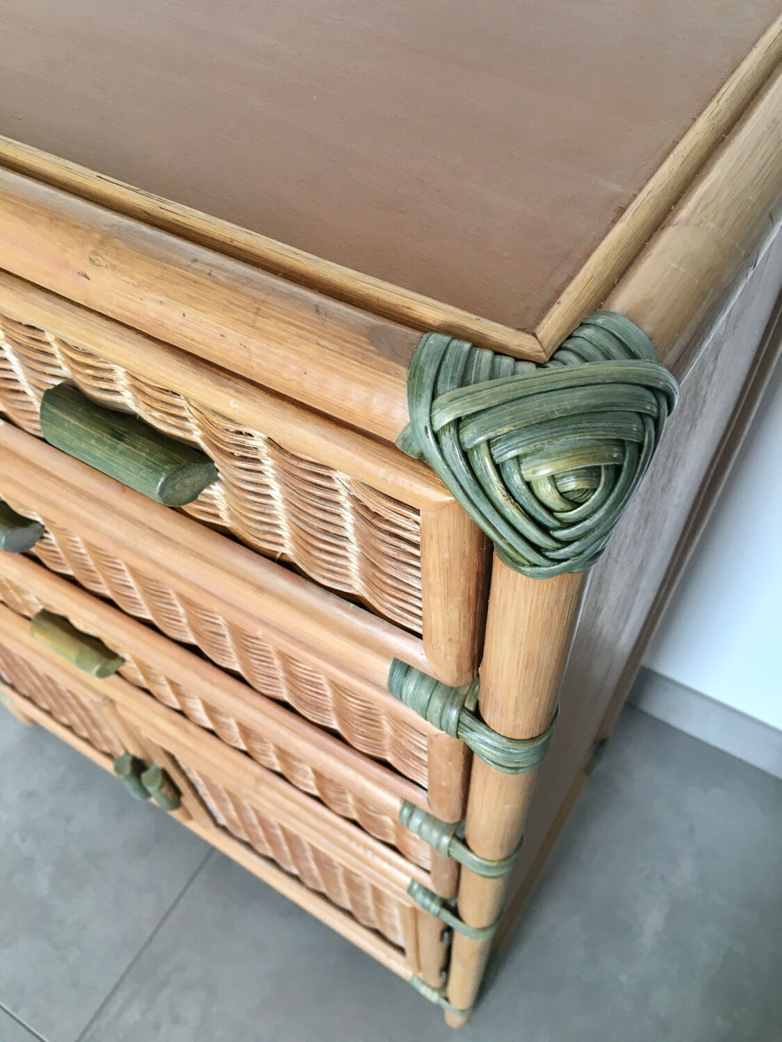 Vintage natural rattan chest of drawers 80s