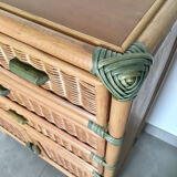 Vintage natural rattan chest of drawers 80s