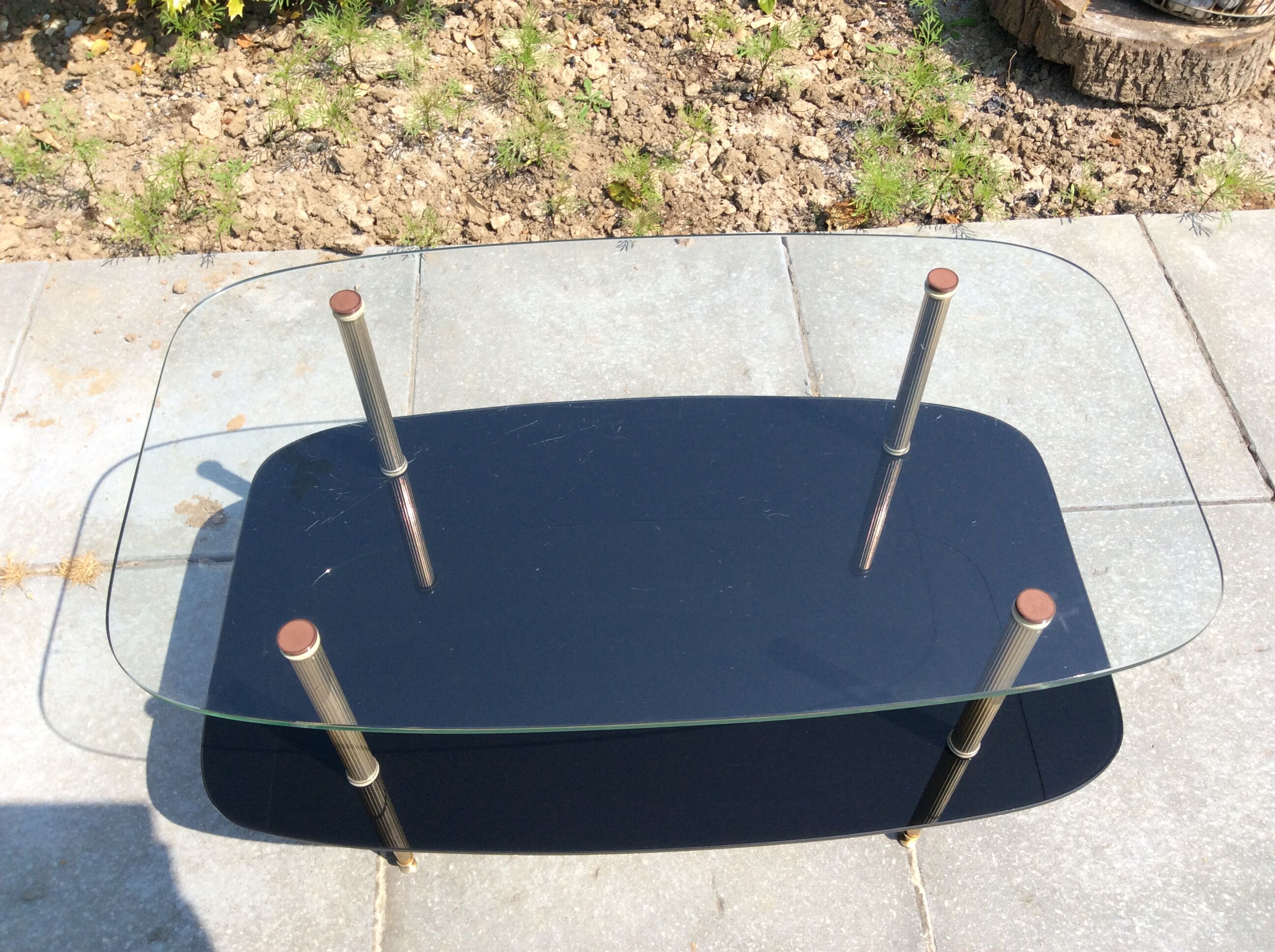 Glass and brass coffee table