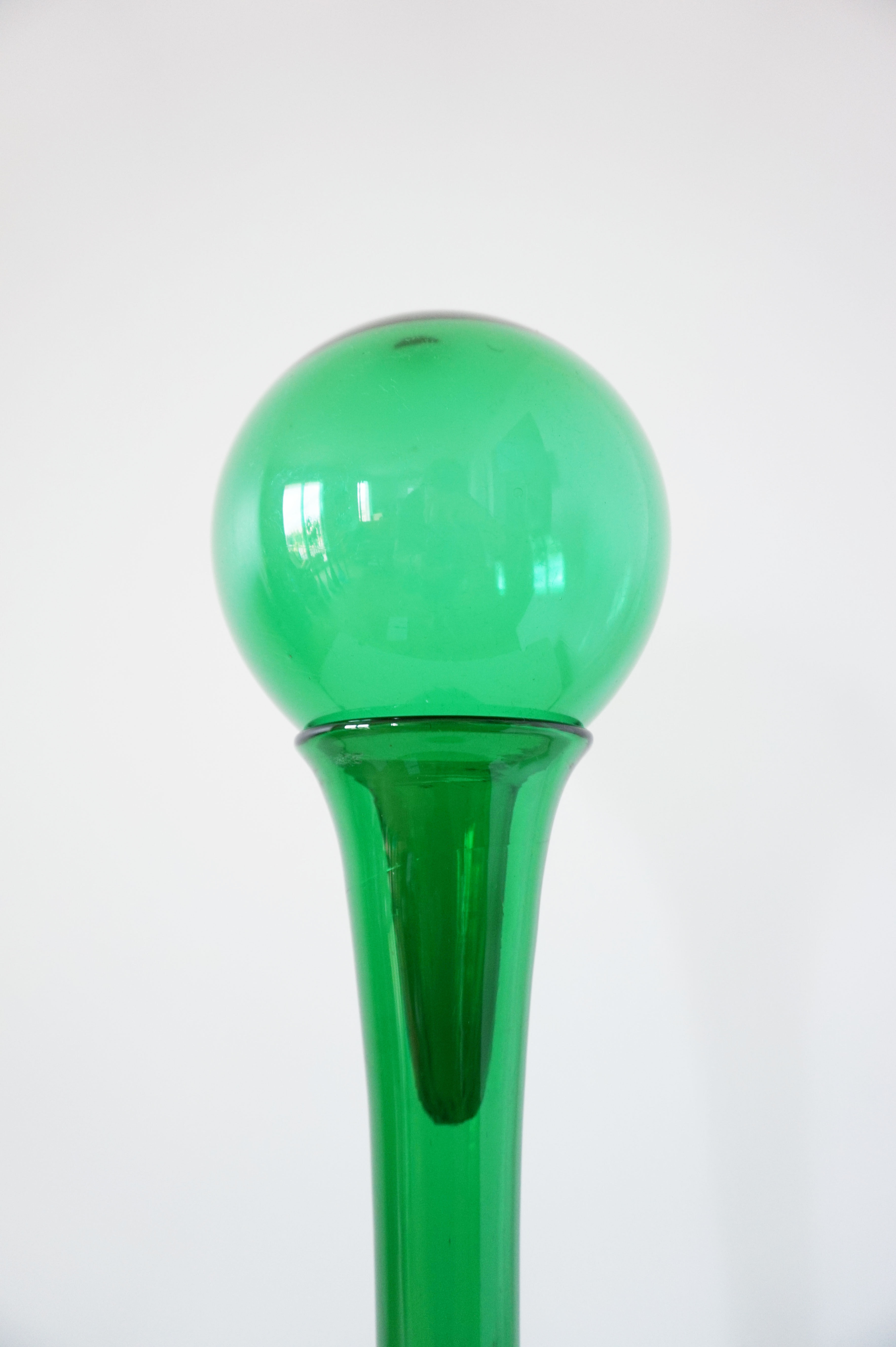 Italian bottle or decanter in green blown glass empoli