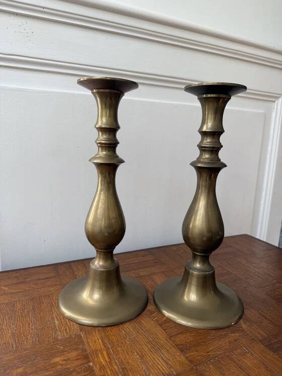 2 large brass candle holders