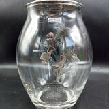Covered jar / glass and openwork tin vase - Daffodils