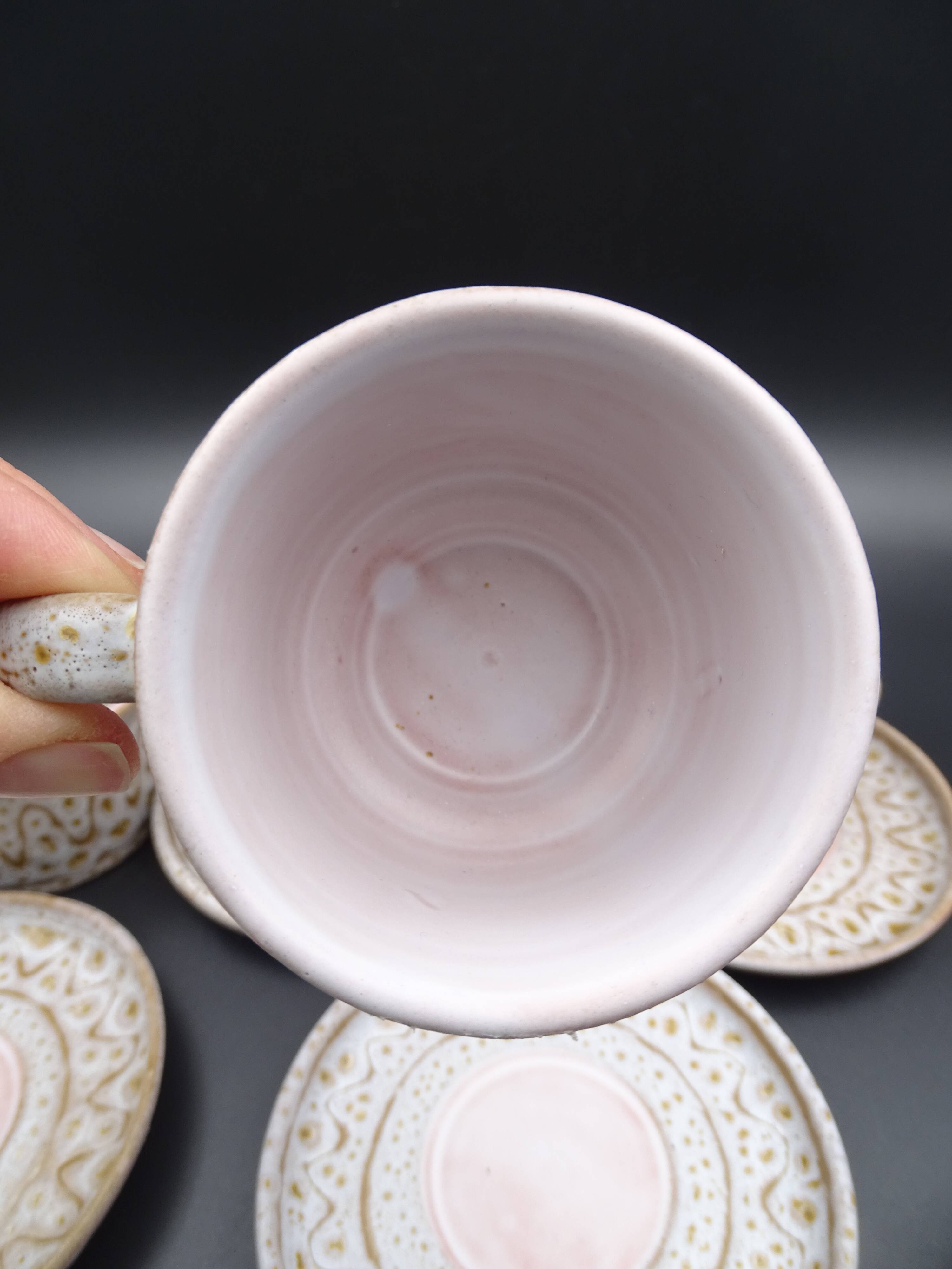 Earthenware coffee service signed Jean Austruy Vallauris around 1970 - Cups - saucers - milk pot