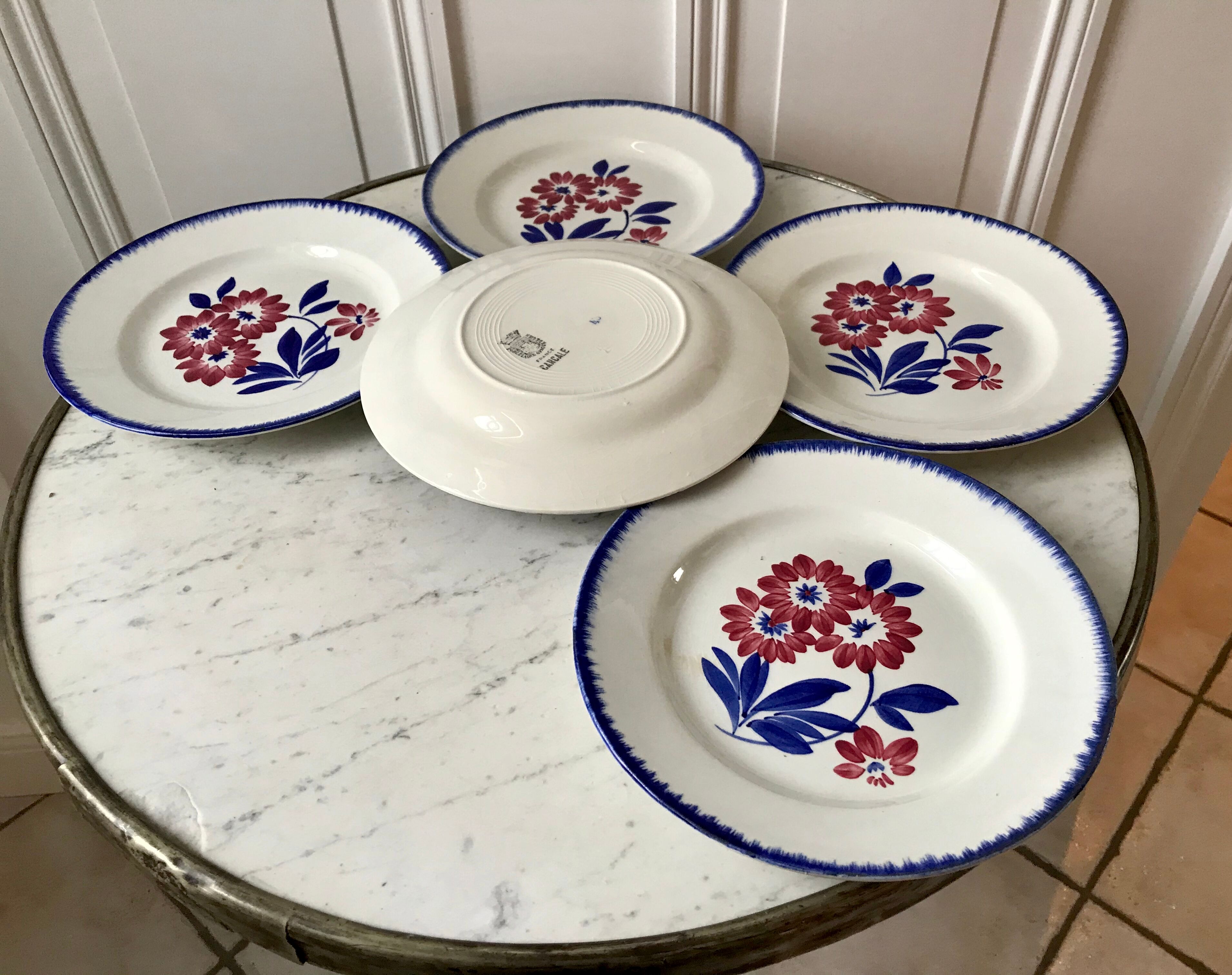 Set of 5 dessert plates gien model "cancale" 40s