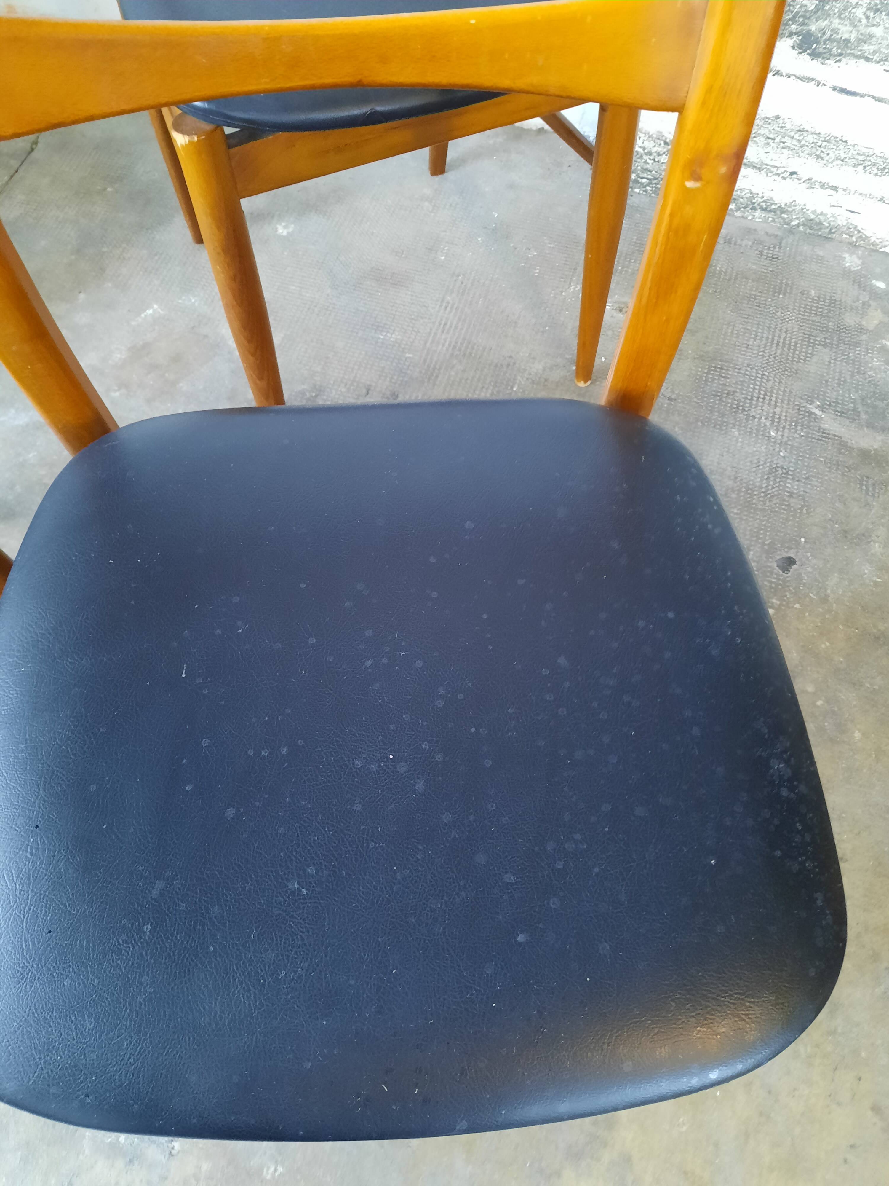 Set of 4 vintage Scandinavian chairs with Skaï seat