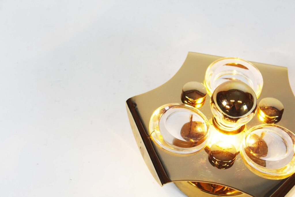 Polished brass and crystal glass wall lamp by Palwa, Germany 1960s