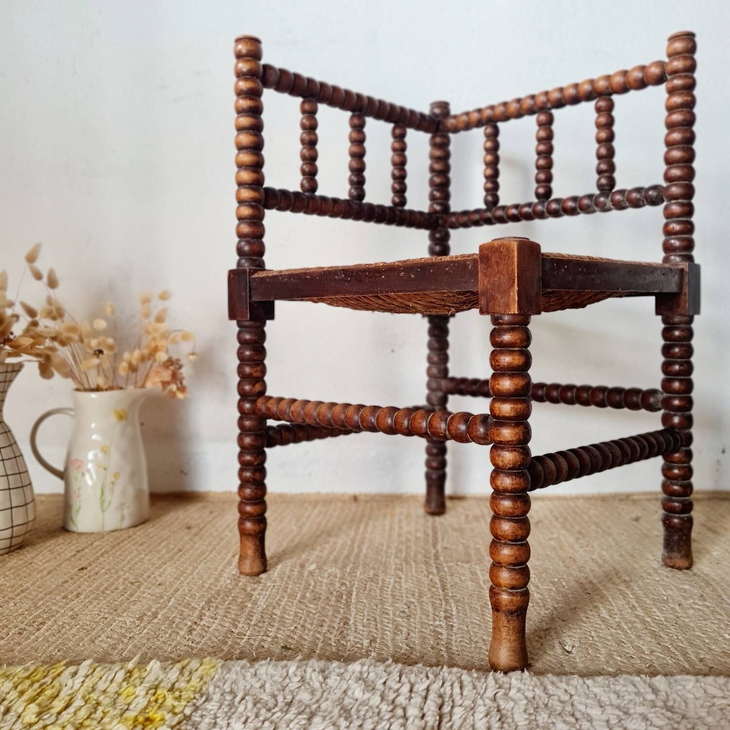 1950s turned wooden corner chair