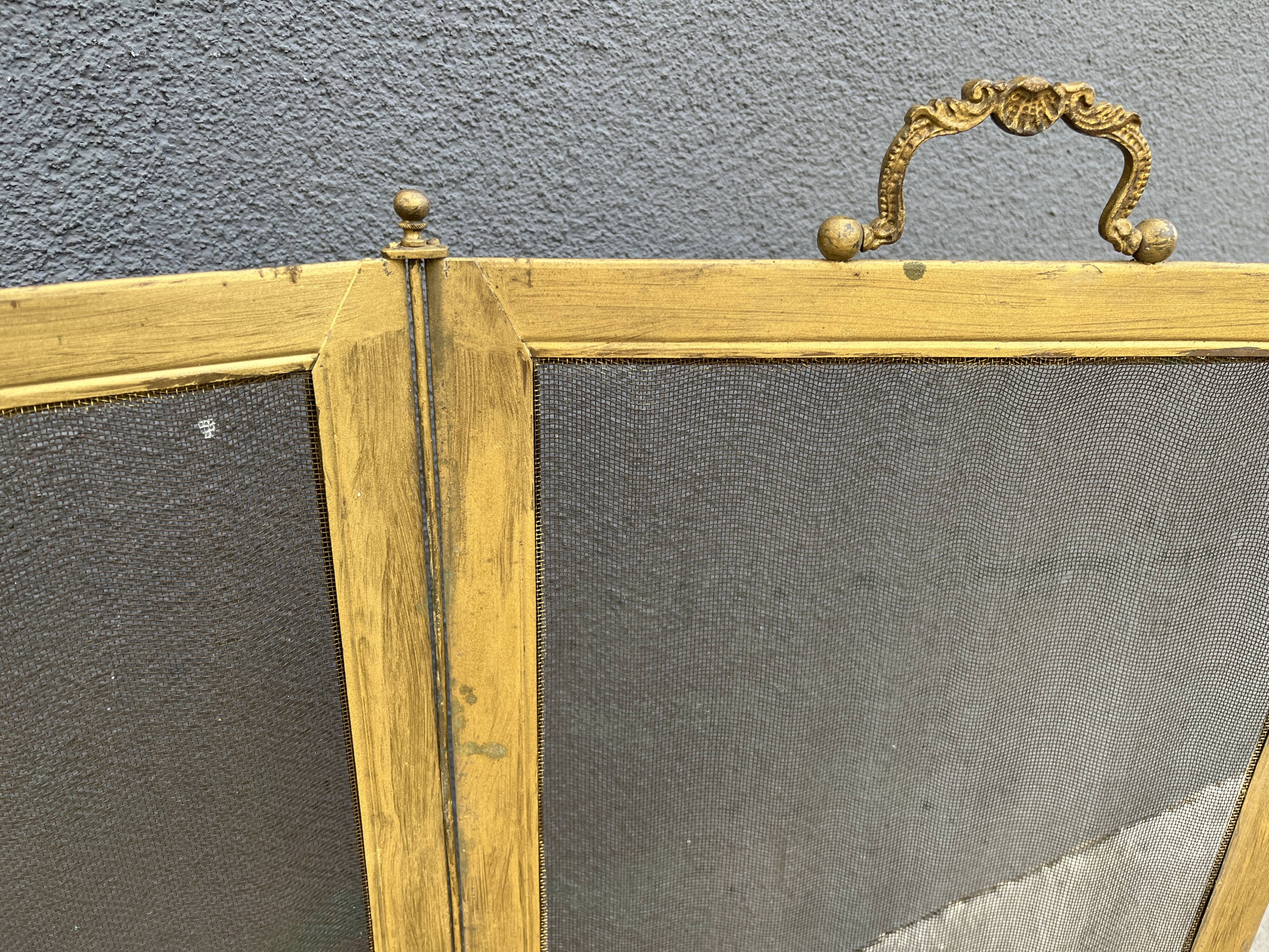 Antique 19th century fireplace screen, Bouhon Frères spark arrester
