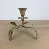 Candle holder flower leaves in golden brass