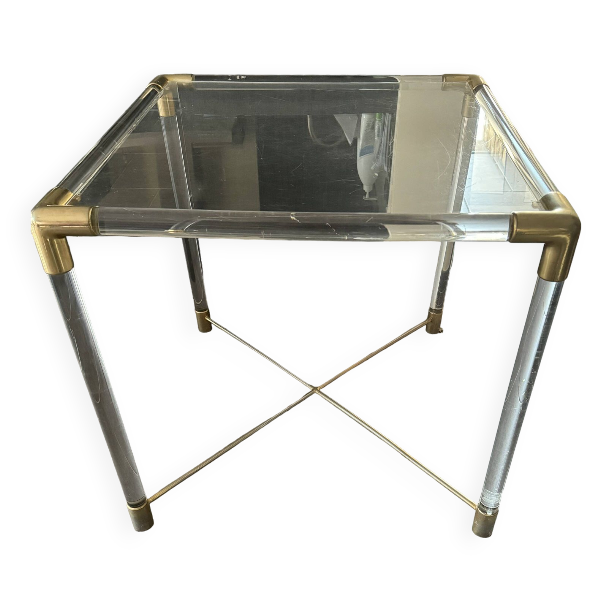 Vintage plexiglass and brass table