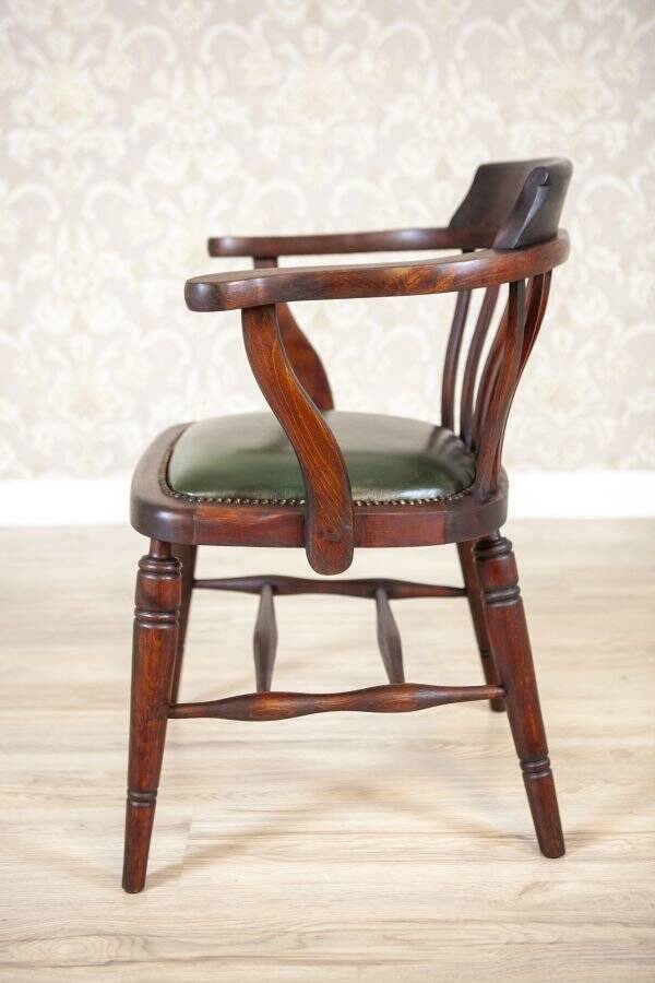 Early-20th Century Beech Desk Chair with Leather Seat, 1950s