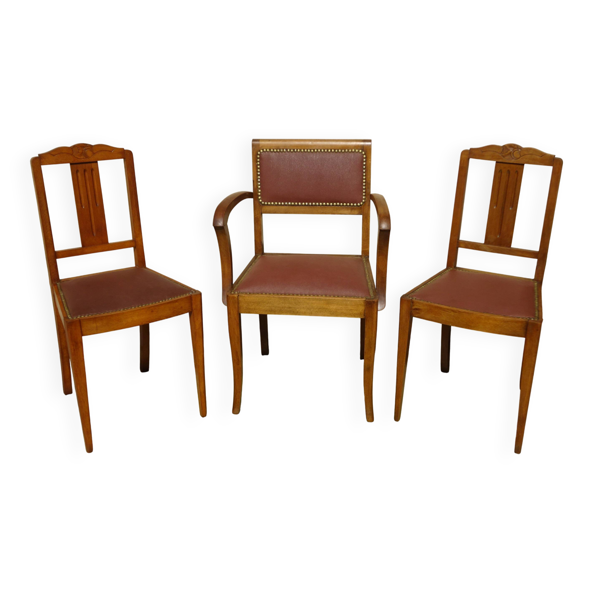 Art Deco bridge chair and 2 matching chairs
