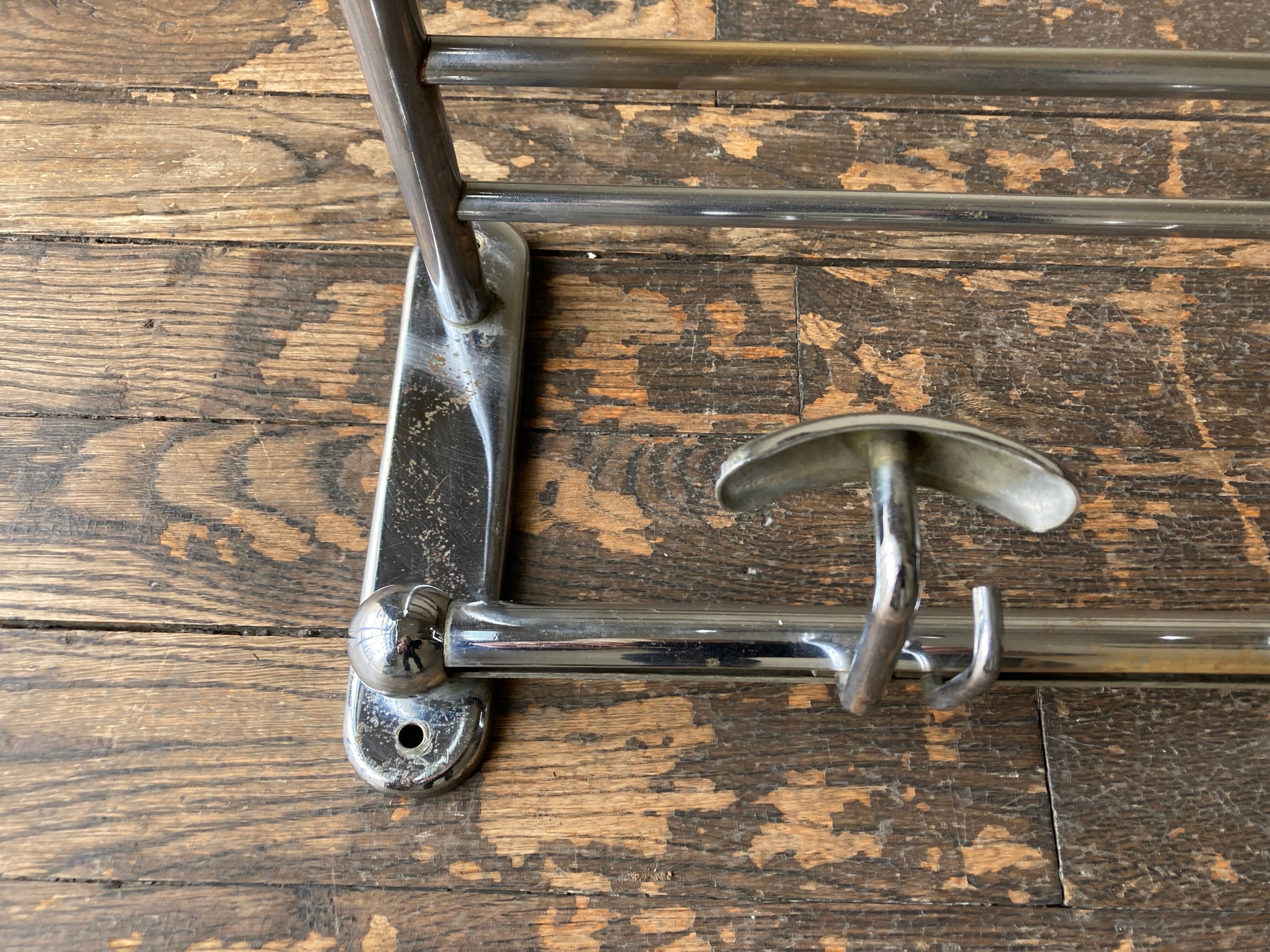 1950s chrome bathroom coat rack with shelf