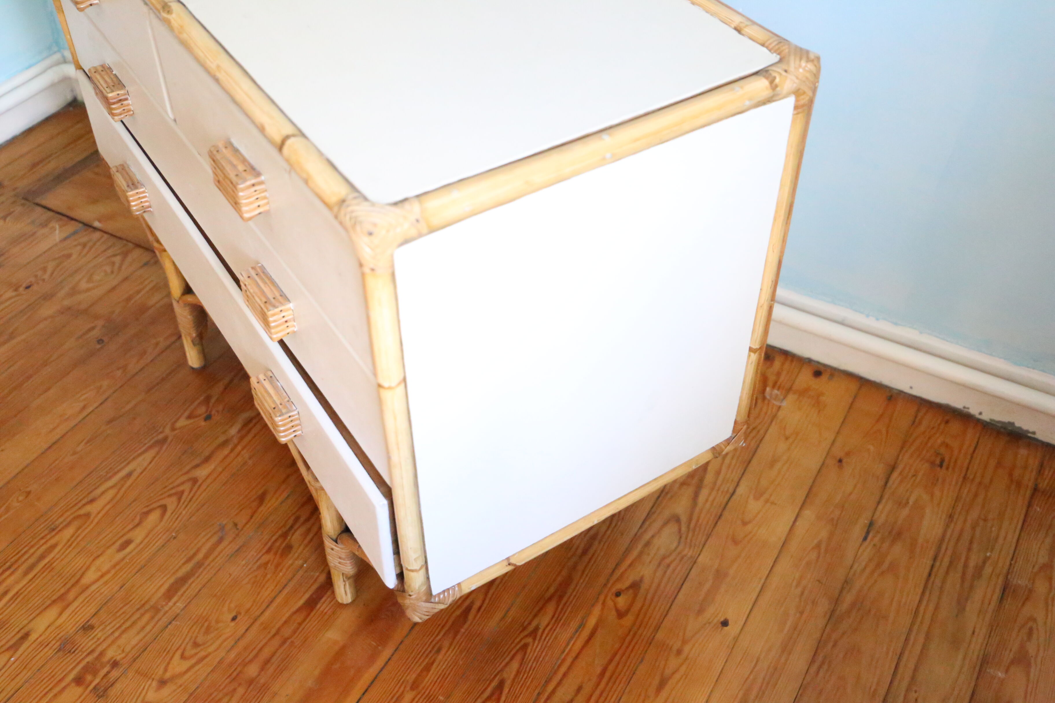 Rattan dresser, natural and white color, 1970s