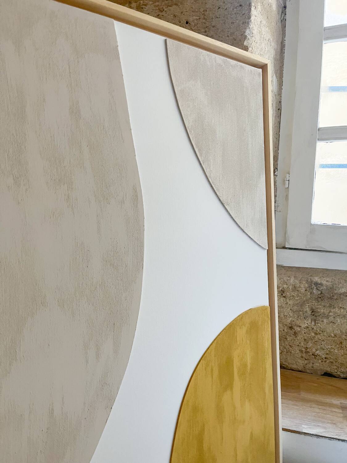 Minimalist yellow and beige linen relief painting