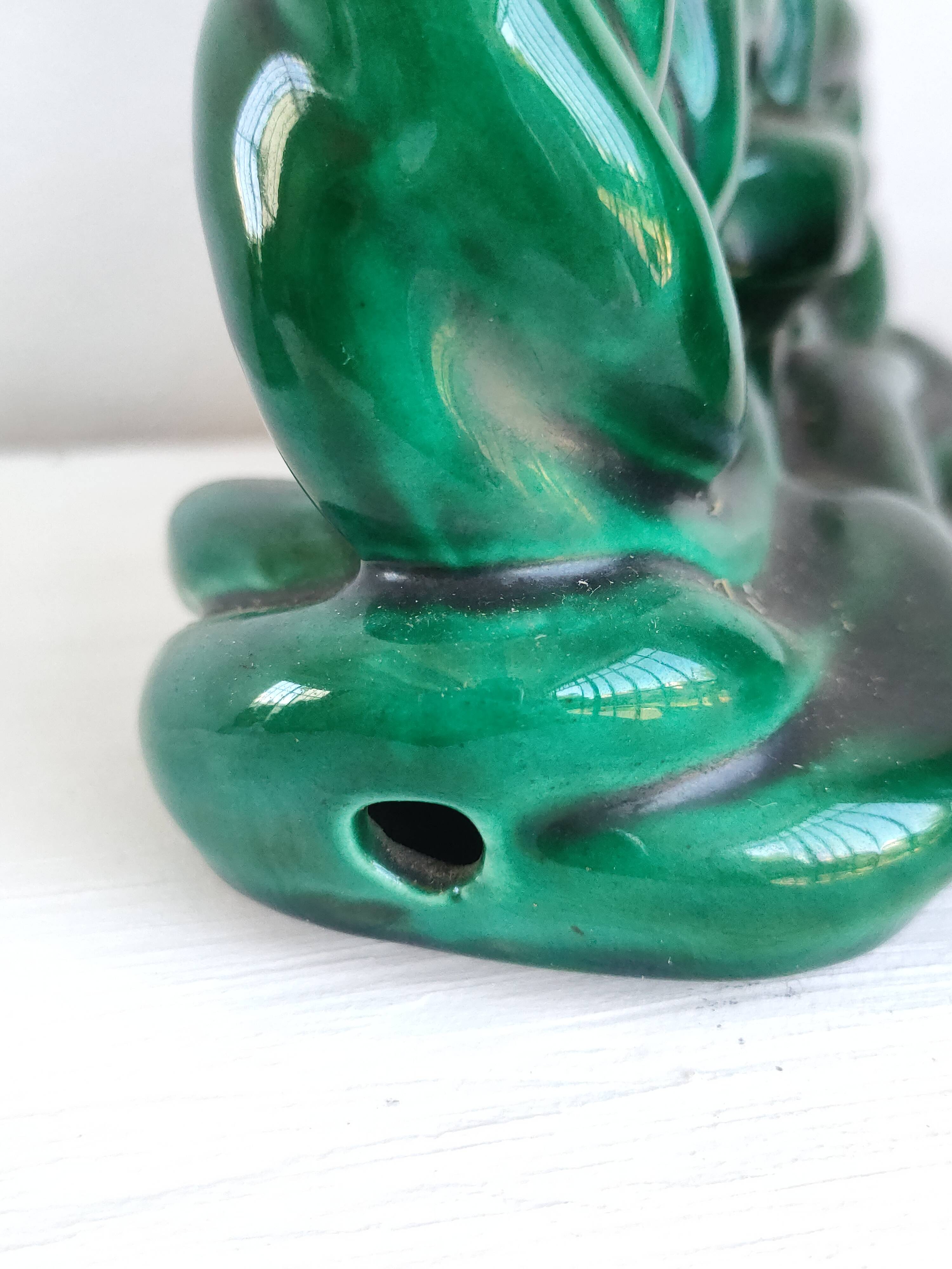 Set of 2 green ceramic candlesticks signed Hubert Pernin, Vallauris