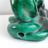 Set of 2 green ceramic candlesticks signed Hubert Pernin, Vallauris