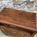 small Art Deco Parisian mid-century vintage 1950 oak sideboard with backsplash