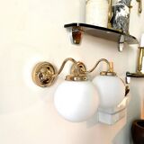 2 wall lamps in gilded metal and white opaline