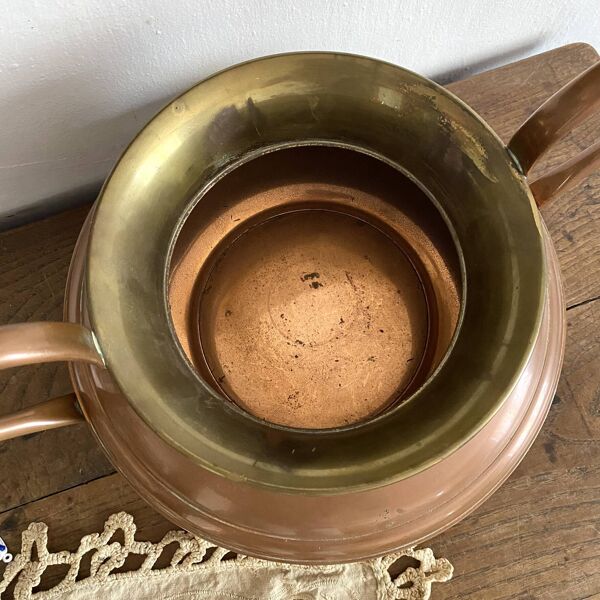 Grande amphore ou  jardinière vintage en cuivre et laiton