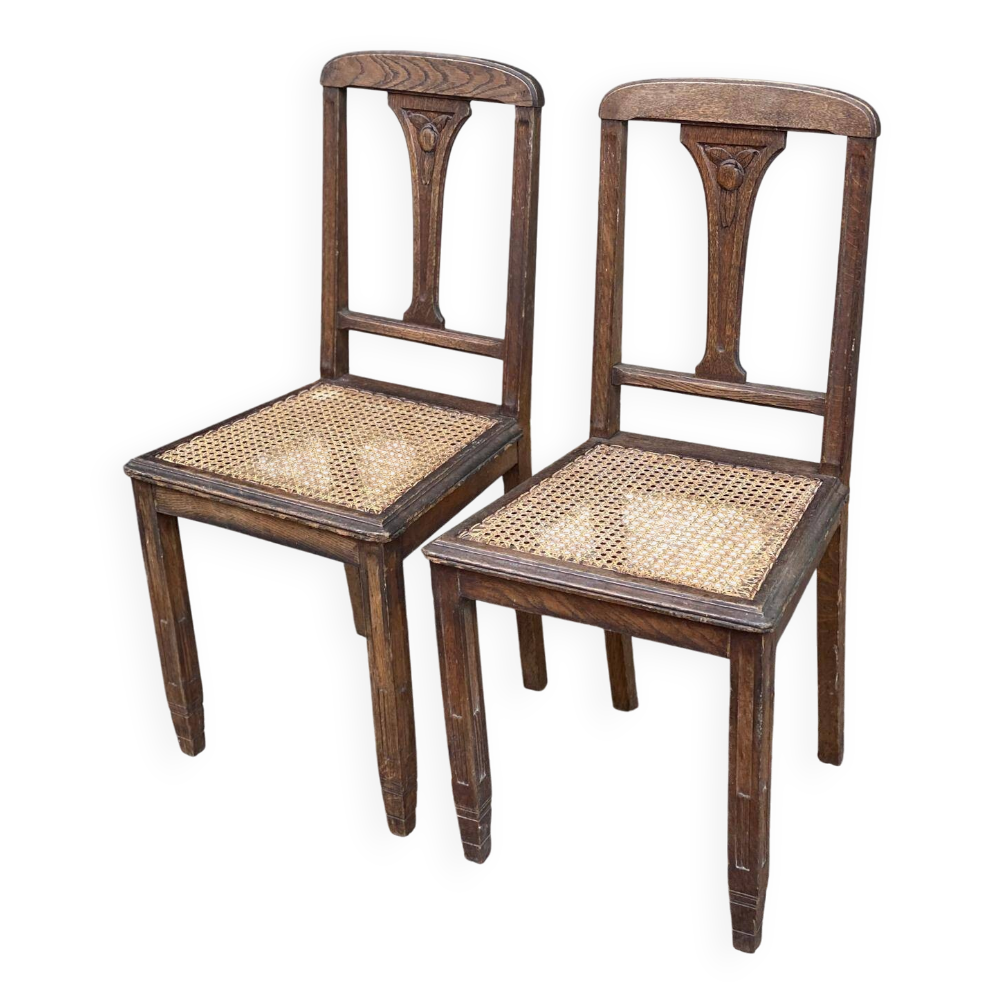 2 solid wood caned art deco dining room chairs