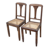2 solid wood caned art deco dining room chairs