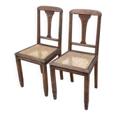 2 chaises de salle à manger art déco bois massif cannées