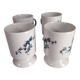 Set of 4 blue flower mugs / cups in Limoges porcelain Castel