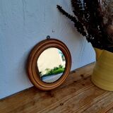 Round mirror in vintage wood