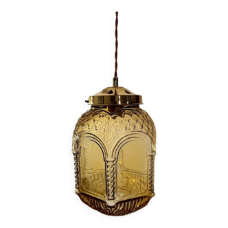 Art Deco pendant light in amber glass