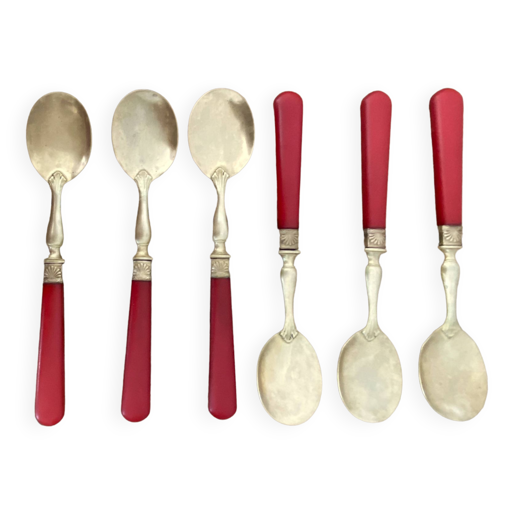 Six cuillères à glace en laiton et bakélite