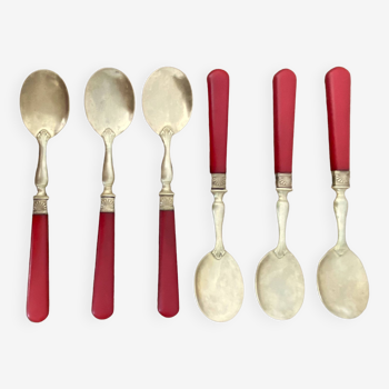 Six ice cream spoons in brass and bakelite