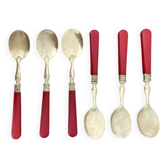 Six ice cream spoons in brass and bakelite