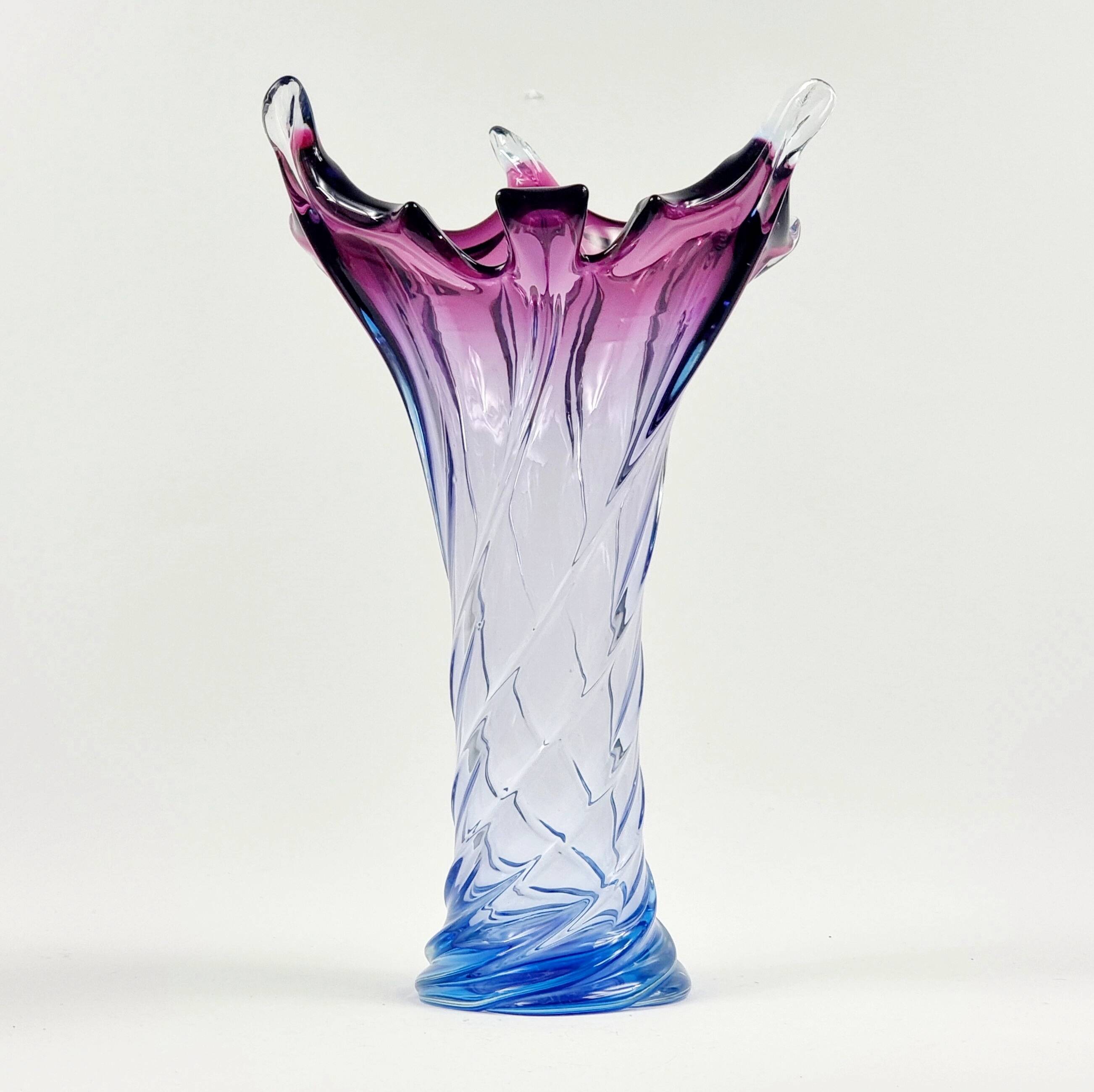 Very Large Mid-Century Murano Glass Twisted Vase from Fratelli Toso, Italy
