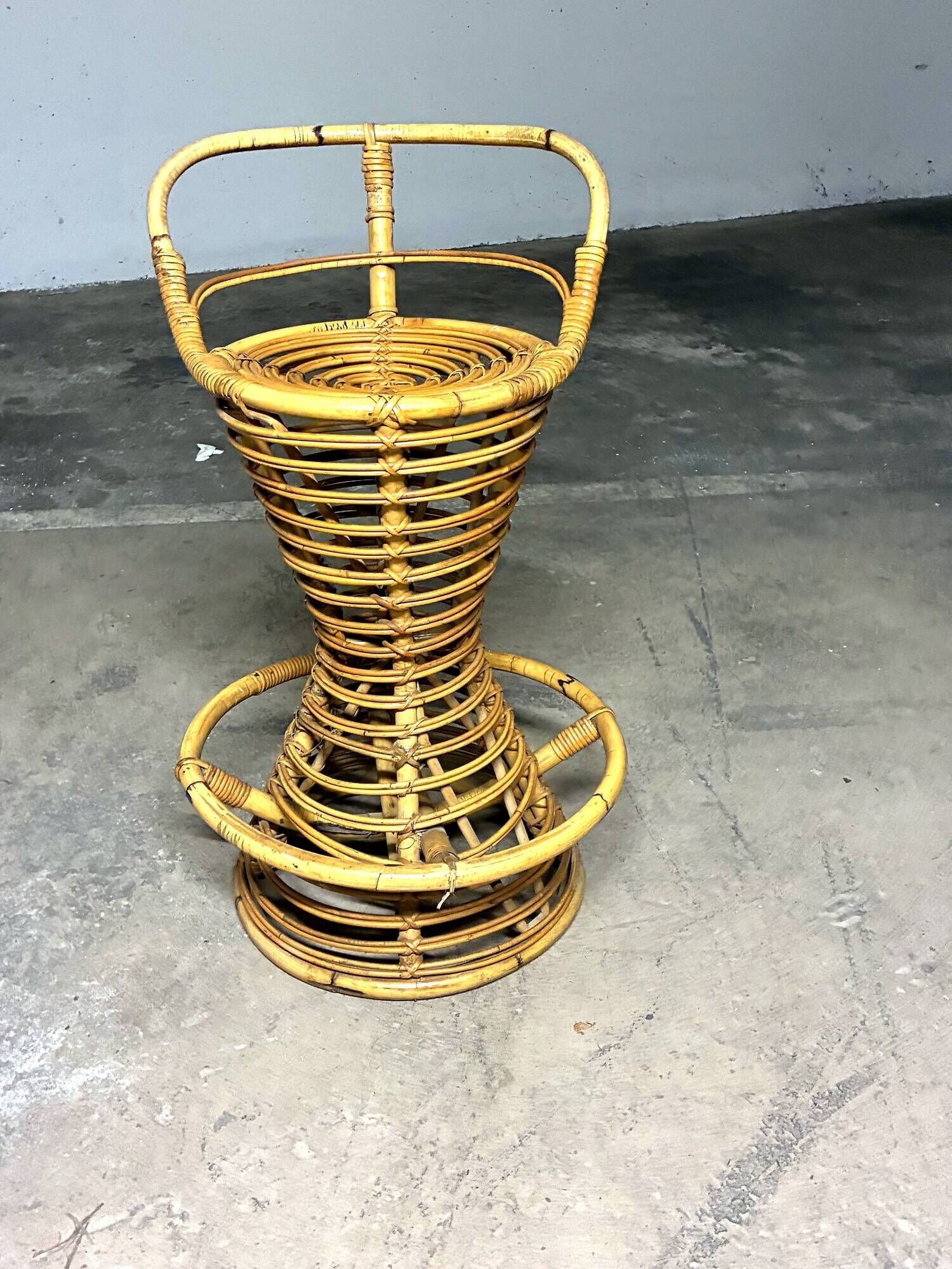 Bamboo and rattan stool in the style of Tito Agnoli.