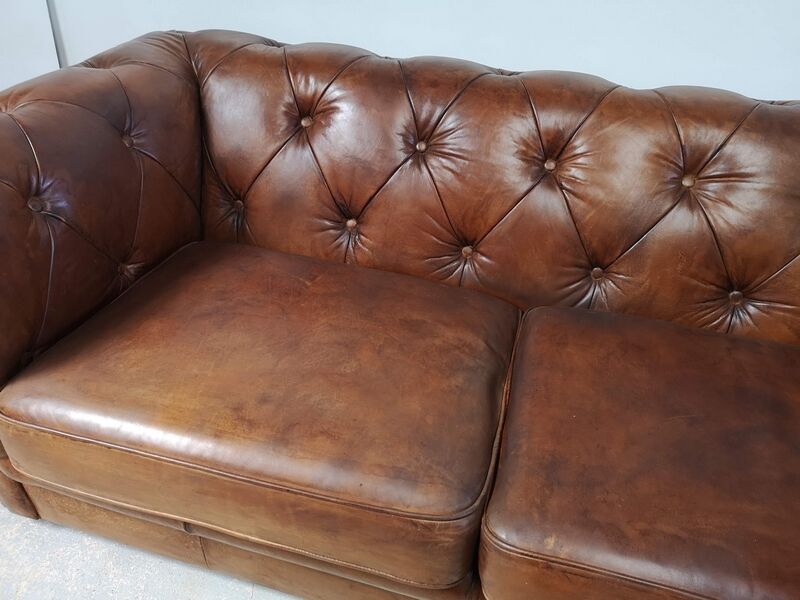 English brown leather chesterfield sofa