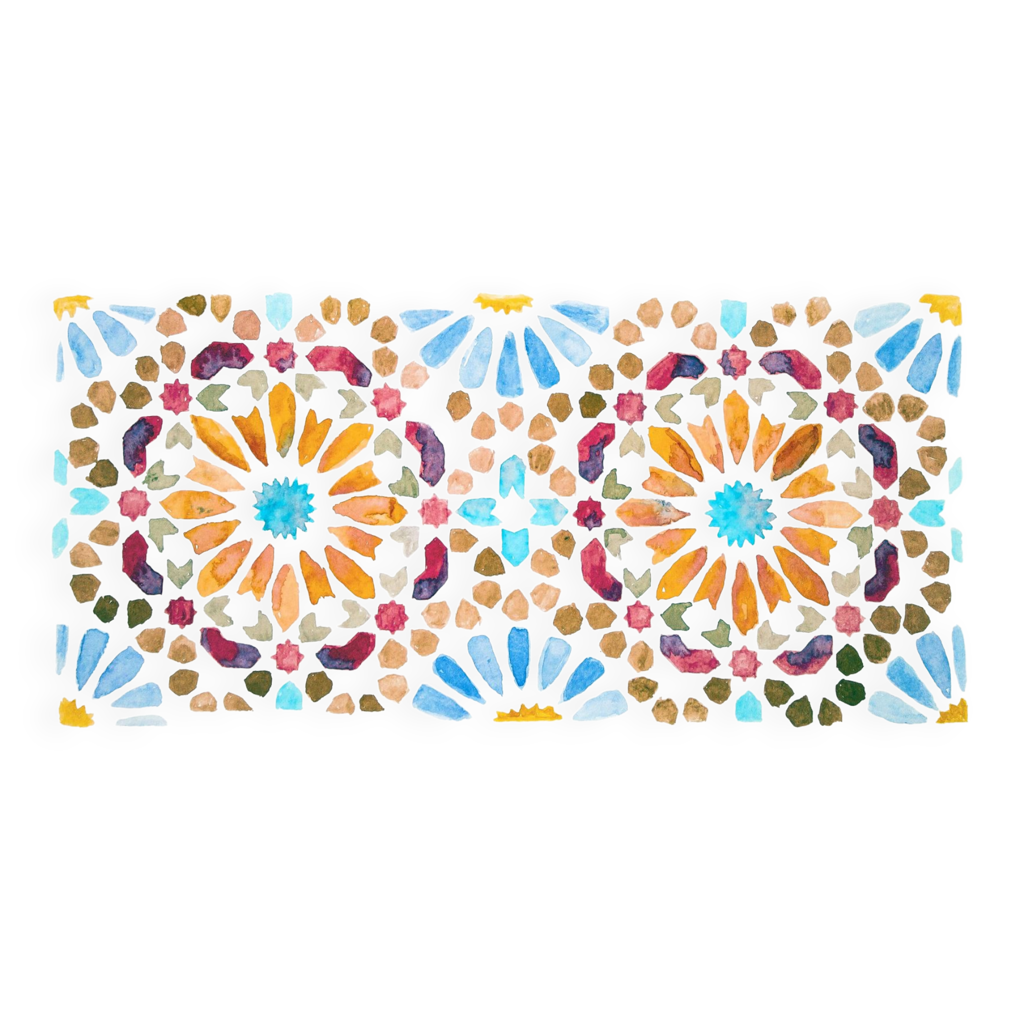 Original watercolor Arabic tile. Arabic tile painting. Watercolor Mozarabic pattern. Mozarabic pattern.