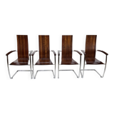 Ensemble vintage de quatre chaises design en hêtre massif chrome