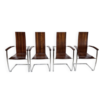 Vintage set of four designer chairs solid beech chrome