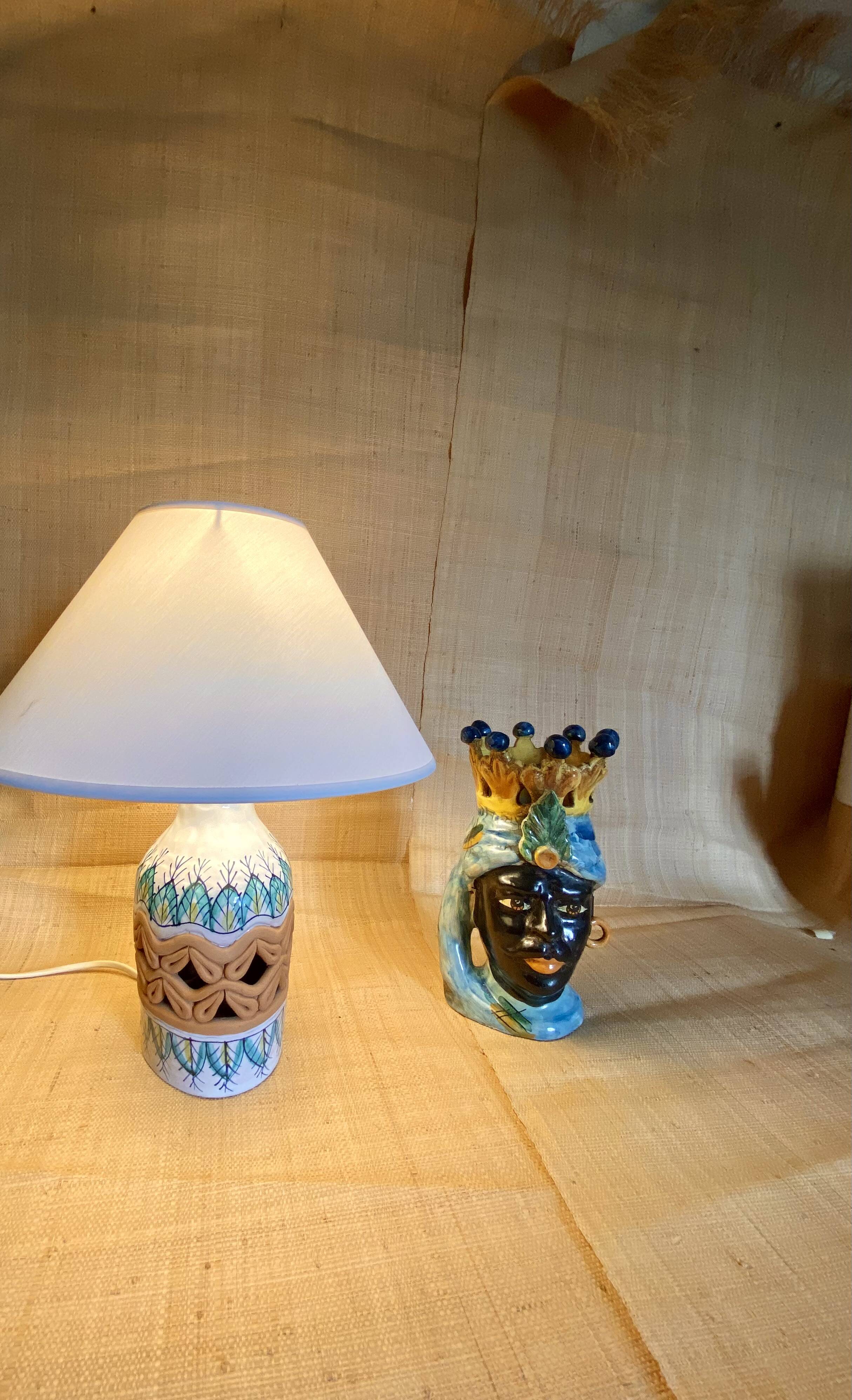 Lampe en céramique italienne, abat-jour en coton