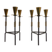 2 Scandinavian black lacquered and brass tripod candle holder Nils-Johan Sweden