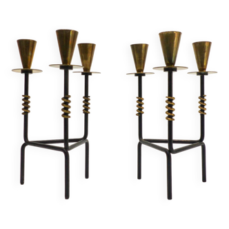 2 Bougeoir tripode scandinave laqué noir et laiton Nils-Johan Suède