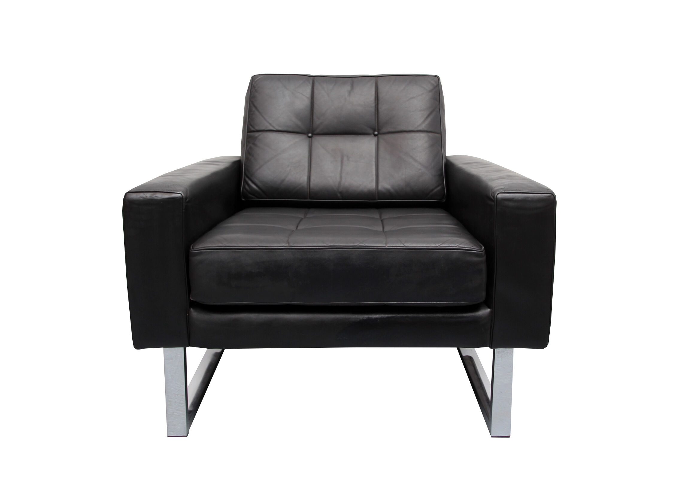 Fauteuil en cuir des années 1970 avec pieds chromés